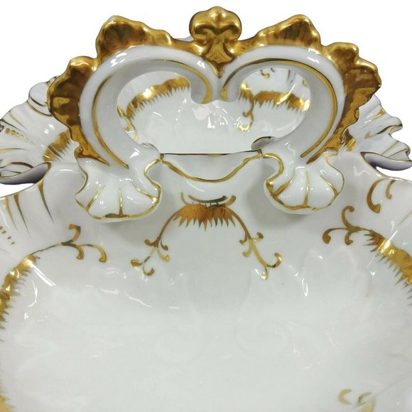 Divided Serving Dish w/ Center Handle Stamped #7608 Bright Gold Trim - Picture 3 of 12